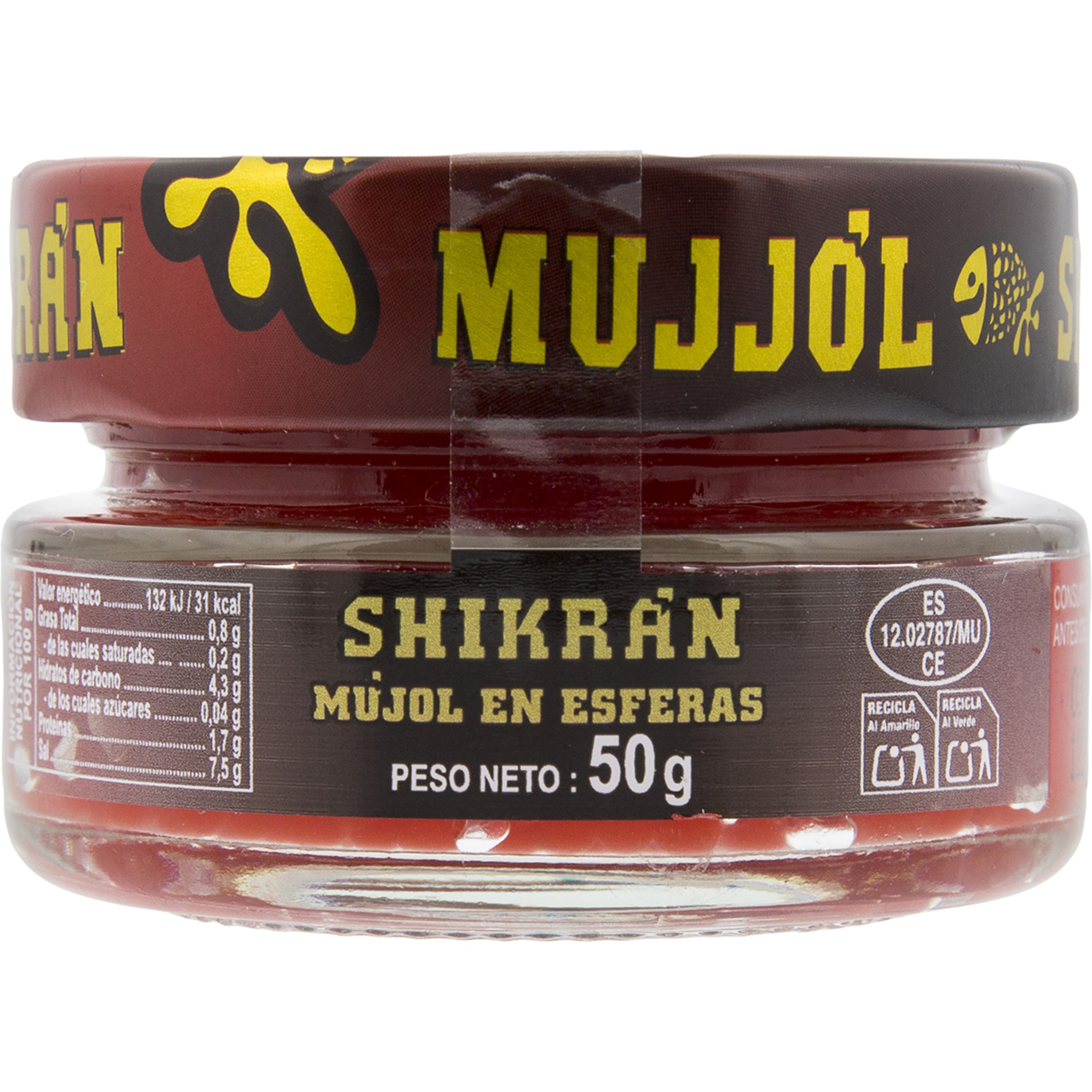 sucedáneo de caviar a base de arenque ahumado y huevas de mujjól rojo sin gluten tarro 50 g
