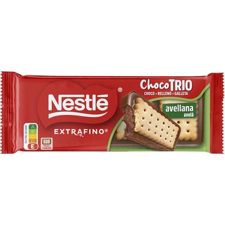 Choco Trío chocolate con leche relleno de crema de avellanas y recubierto con galleta tableta 90 g - Nestle Extrafino