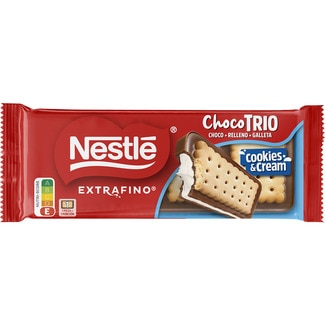 Choco Trio chocolate con leche relleno de cookies and cream con galleta tableta 90 g - Nestle Extrafino