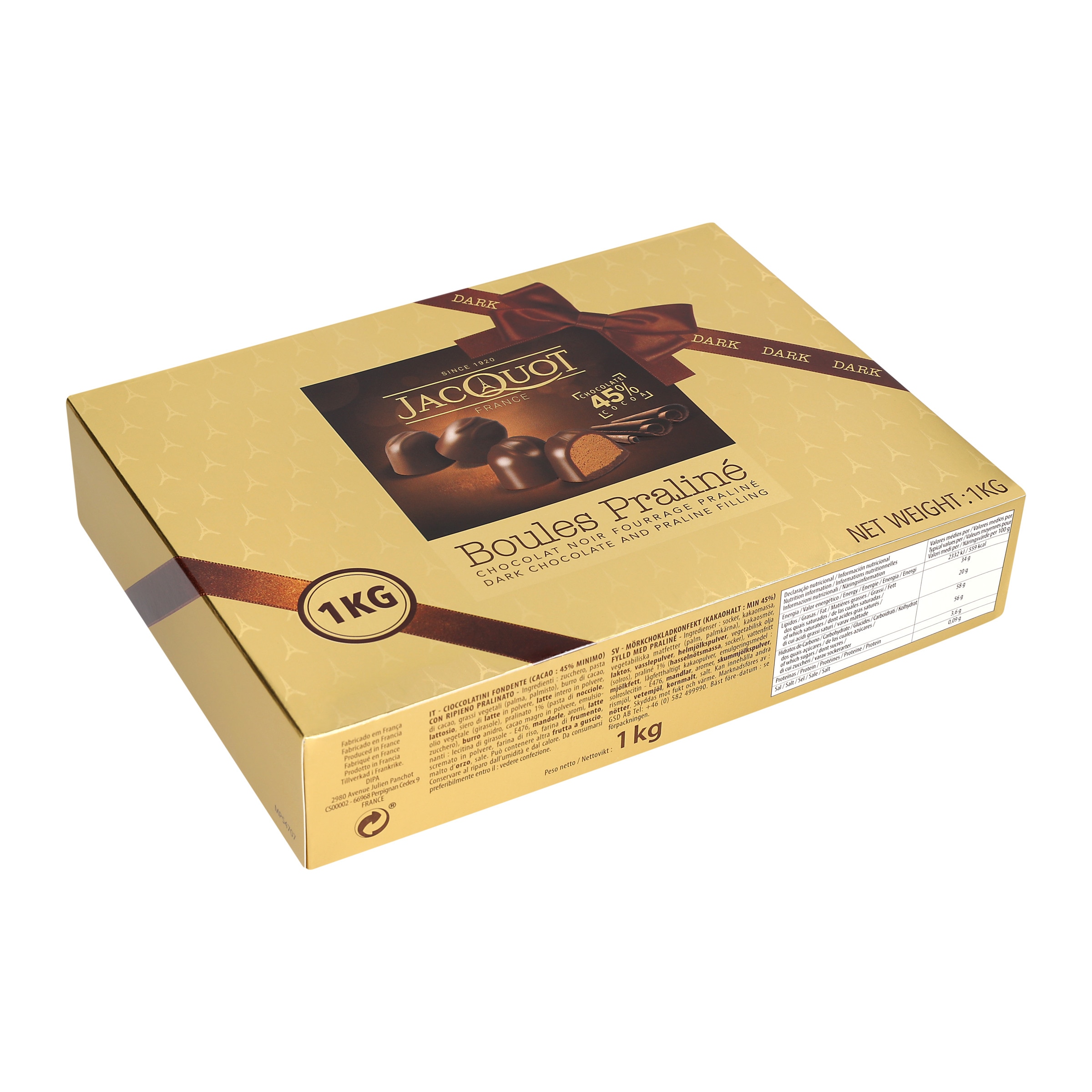 Bombons de Chocolate Preto e Praliné embalagem 1 kg