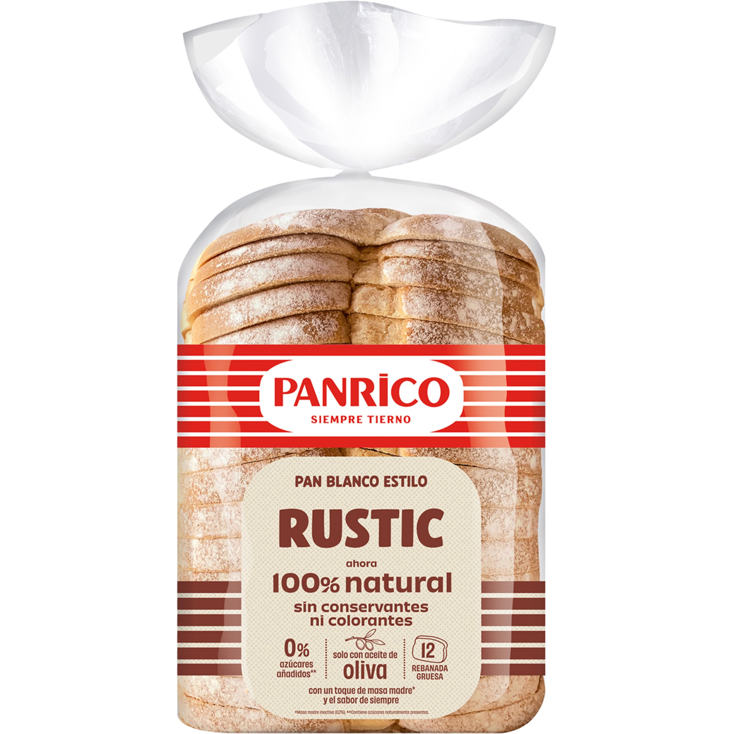 pan de molde blanco estilo Rustic 100% natural solo con aceite de oliva bolsa 460 g 0% azúcares añadidos