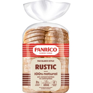 pan de molde blanco estilo Rustic 100% natural solo con aceite de oliva bolsa 460 g 0% azúcares añadidos - Panrico