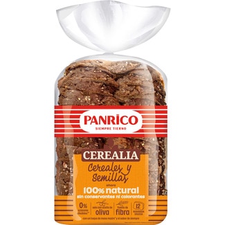 Cerealia pan de molde con cereales y semillas 100% natural con aceite de oliva bolsa 460 g 0% azúcares añadidos - Panrico