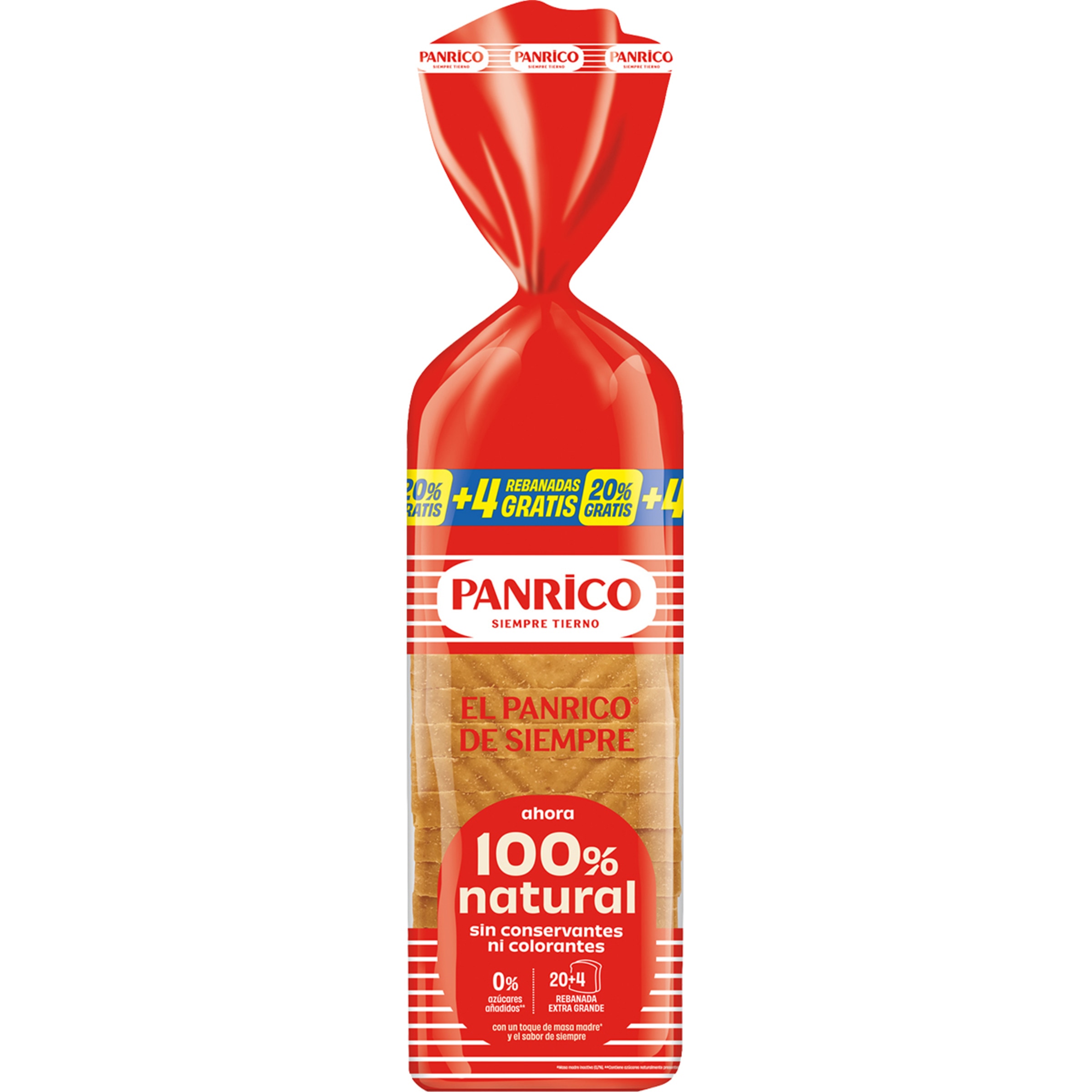 pan de molde 100% natural 0% azúcares añadidos bolsa 820 g