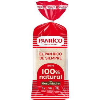 pan de molde blanco sin corteza 100% natural bolsa 450 g sin azúcares añadidos - Panrico