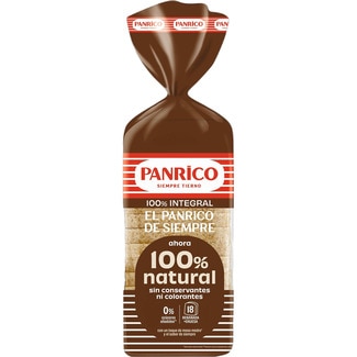 pan de molde integral sin corteza 100% natural bolsa 450 g 0% azúcares añadidos - Panrico