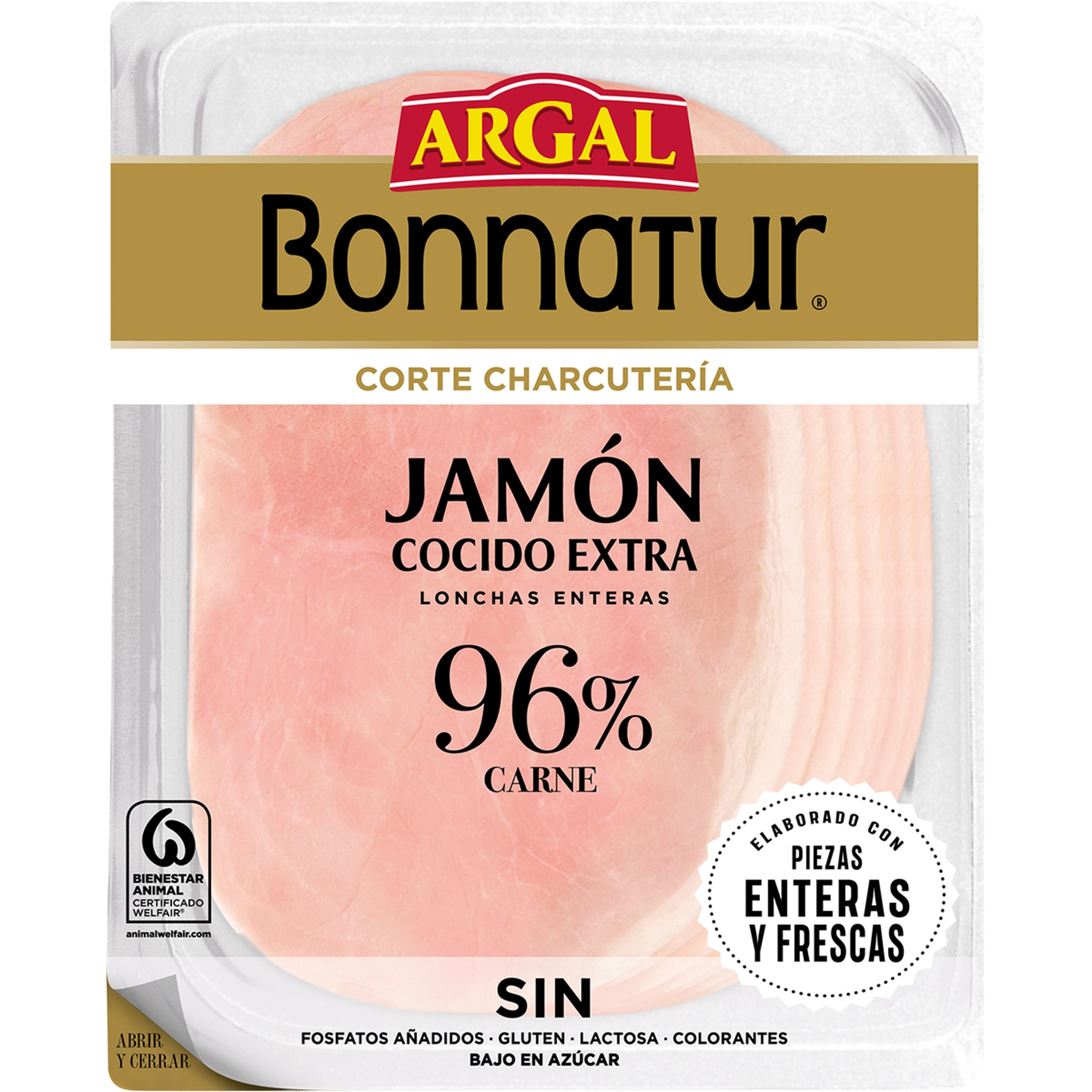 Bonnatur Corte Charcutería jamón cocido extra en lonchas enteras bajo en azúcar envase 130 g sin gluten sin lactosa