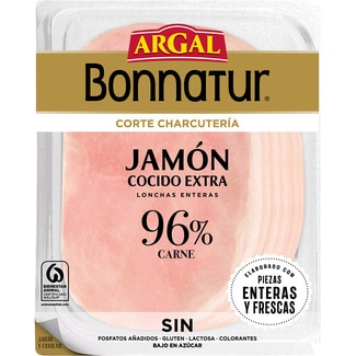 Bonnatur Corte Charcutería jamón cocido extra en lonchas enteras bajo en azúcar envase 130 g sin gluten sin lactosa - Argal