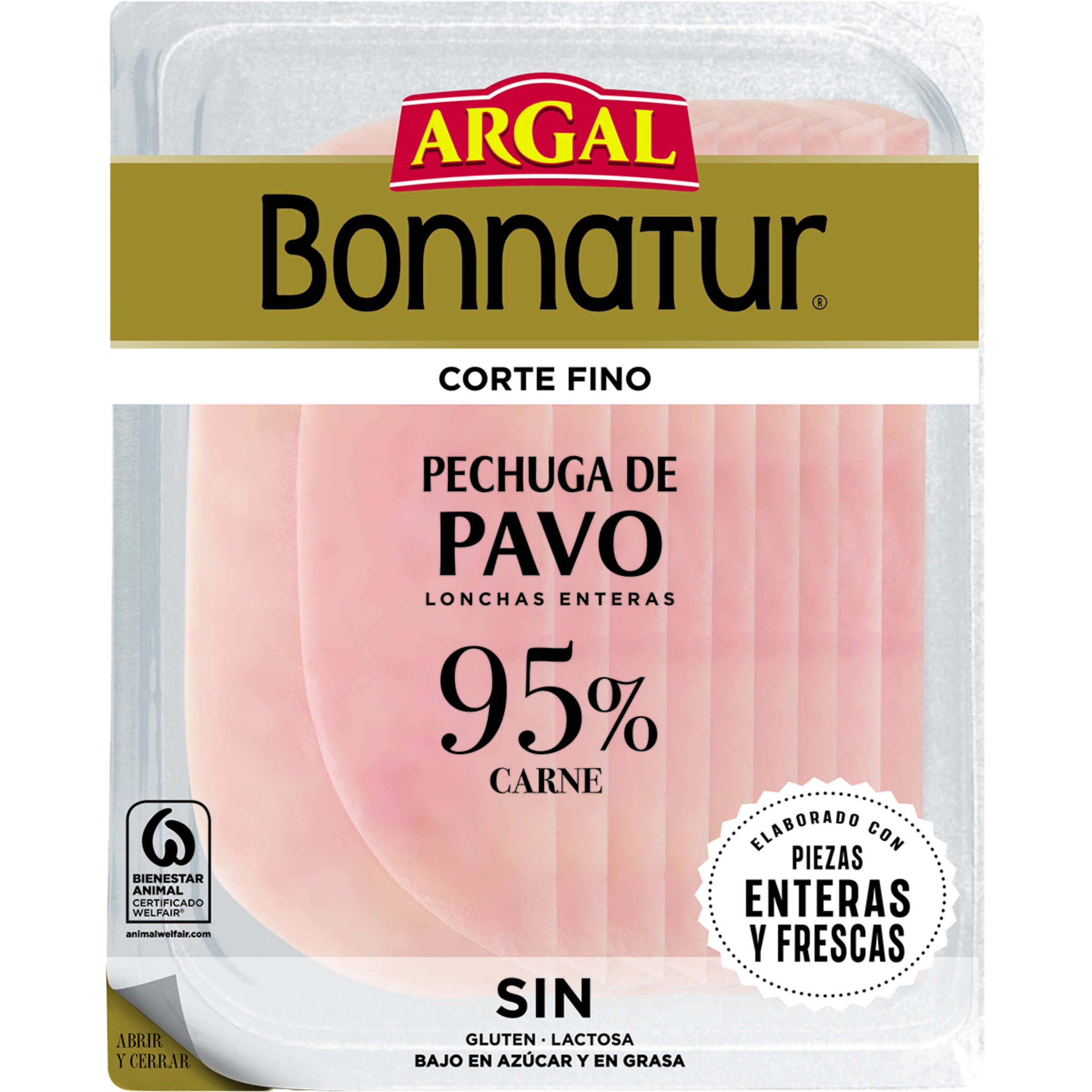 Bonnatur Corte Fino pechuga de pavo en lonchas enteras bajo en azúcar envase 115 g sin gluten sin lactosa