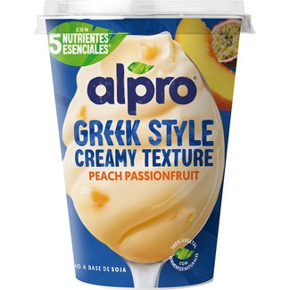 Big Pot especialidad vegetal de soja estilo griego con melocotón y fruta de la pasión envase 400 g - Alpro