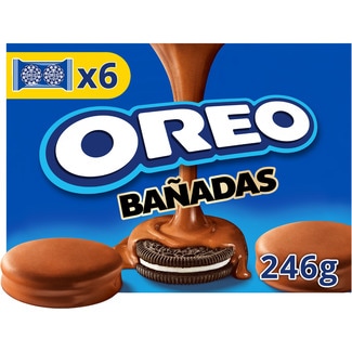 galletas de chocolate rellenas de crema bañadas de chocolate con leche paquete 246 g 6 bolsitas de 2 unidades - Oreo