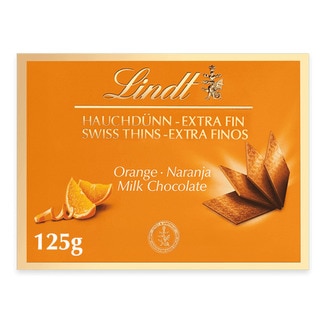 Chocolate de Leite e Laranja Swiss Thins embalagem 125 g - Lindt