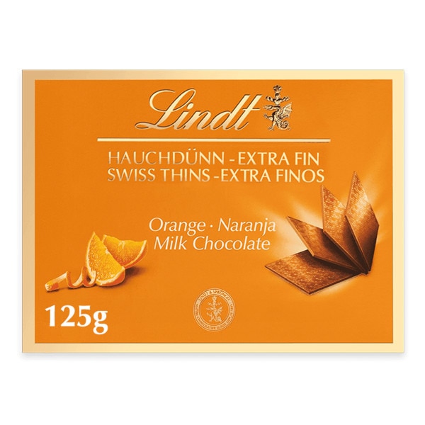 Chocolate de Leite e Laranja Swiss Thins embalagem 125 g