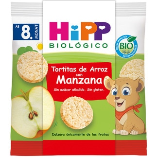 tortitas de arroz con manzana ecológicas sin gluten y sin azúcar añadido desde 8 meses bolsa 30 g - Hipp Biologico