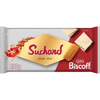 turrón de chocolate blanco con Lotus Biscoff tableta 230 g - Suchard