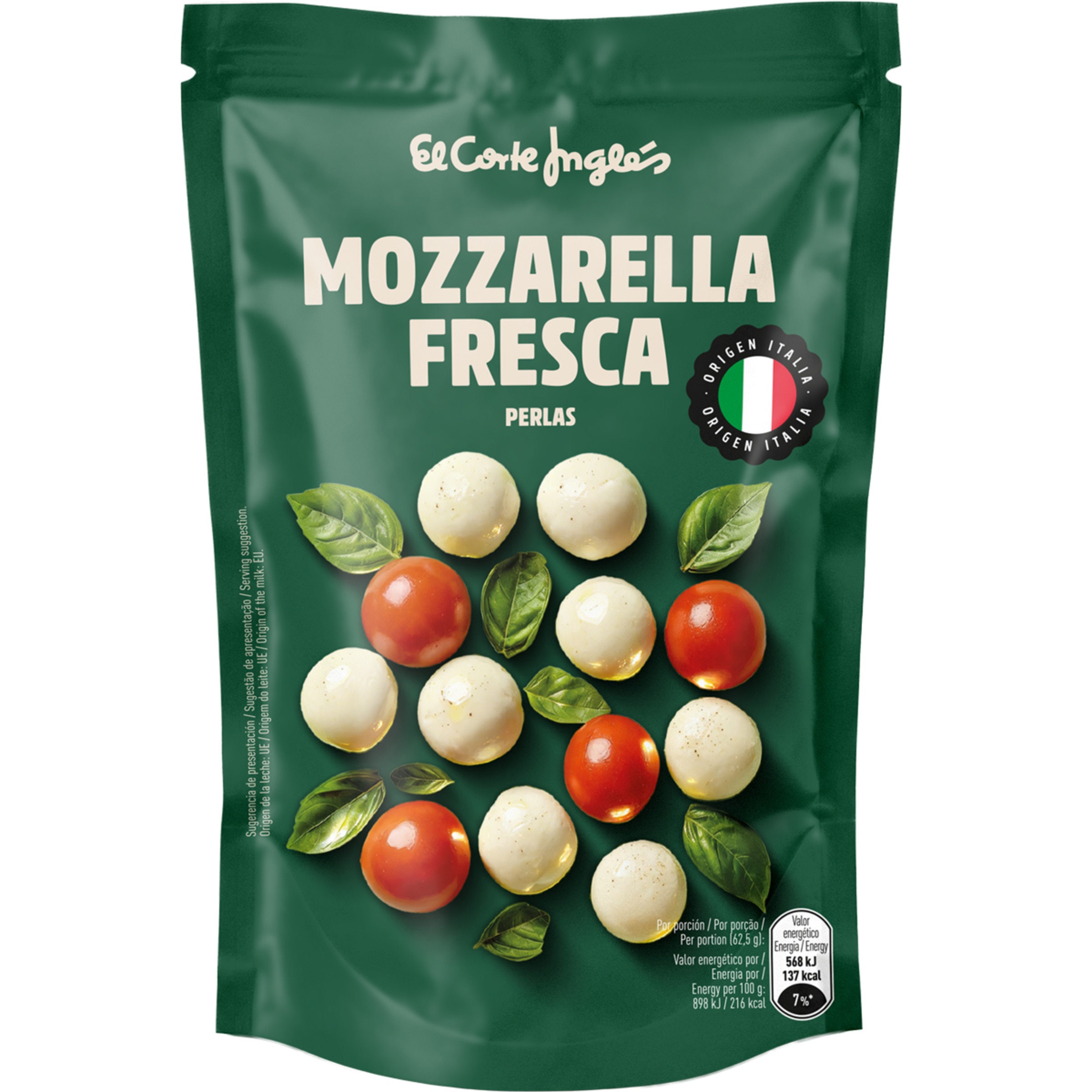 mozzarella italiana fresca en perlas bolsa 125 g neto escurrido