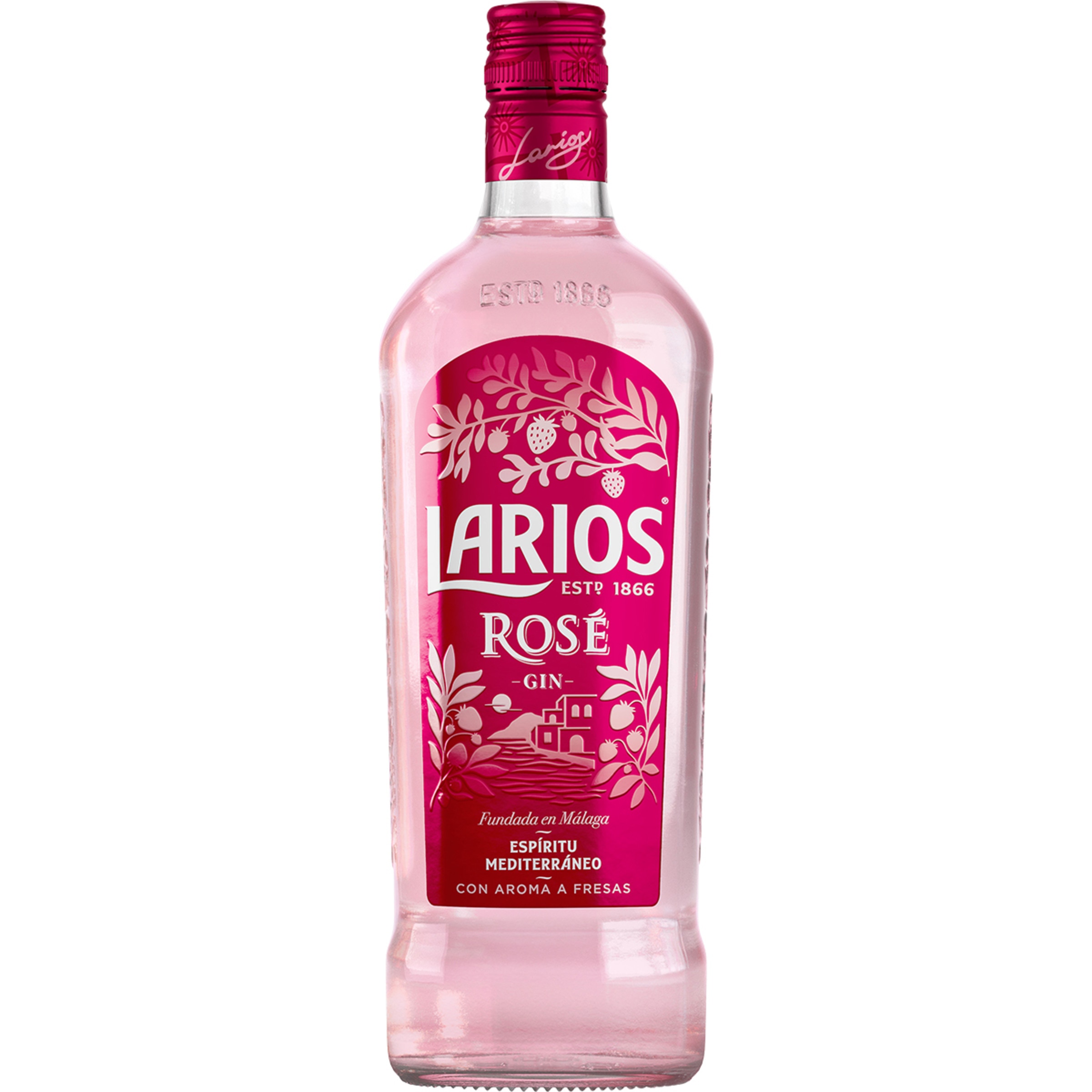 Rosé ginebra premium Mediterránea con aroma a fresas botella 70 cl
