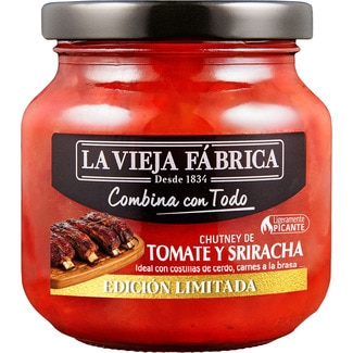 Combina con todo Chutney de tomate y Sriracha Edición Limitada frasco 270 g Ideal con costillas y carnes a la brasa ligeramente picante - La Vieja Fabrica