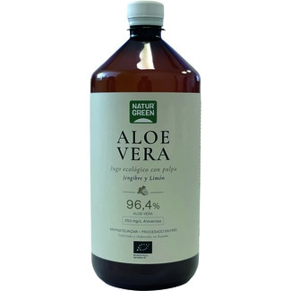 jugo de aloe vera con pulpa jengibre y limón ecológico botella 1 l sin pasteurizar, procesado en frío - Naturgreen