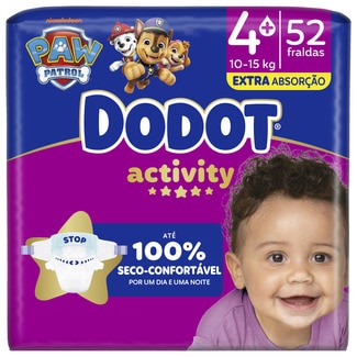 Fraldas Activity 10 a 15 kg Tamanho 4 Extra embalagem 52 unidades - Dodot