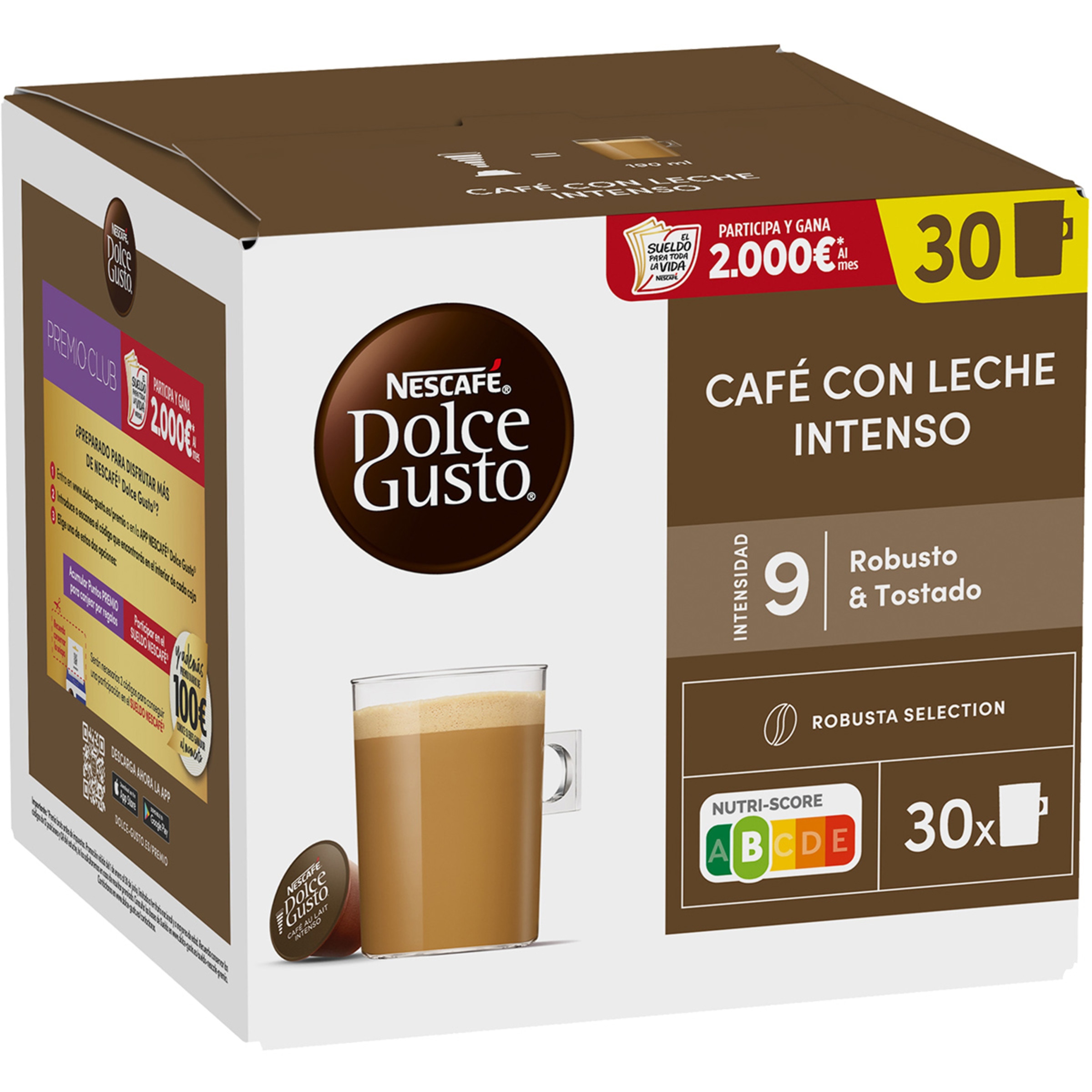 café con leche intenso intensidad 9 estuche 30 capsulas