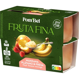 La Fruta de Cuchara compota de manzana, plátano y fresa 100% fruta sin gluten pack 4 tarrinas 100 g - Pom'bel