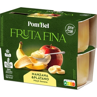 La Fruta de Cuchara compota de manzana y plátano 100% fruta sin gluten pack 4 tarrinas 100 g - Pom'bel