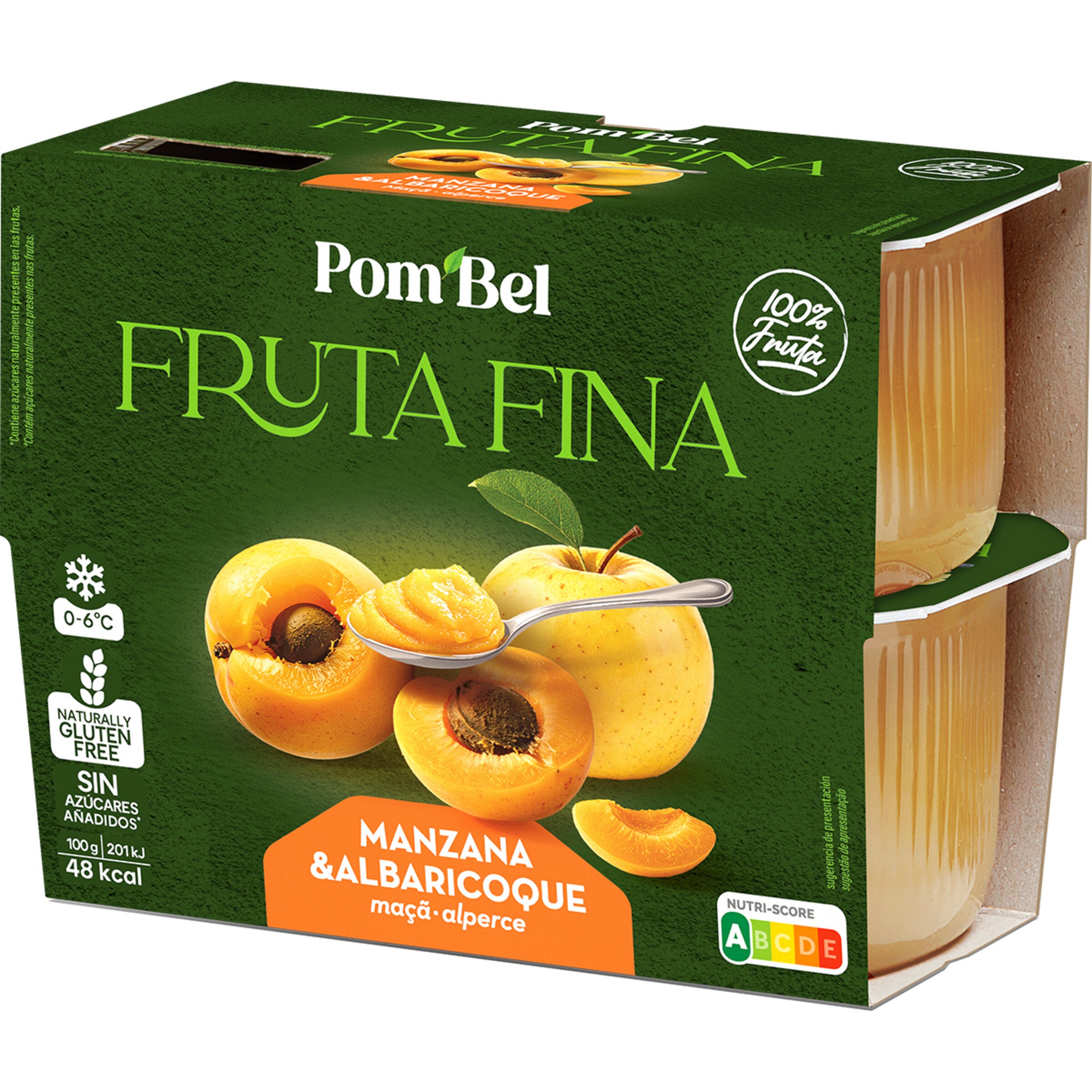 La Fruta de Cuchara compota de manzana y albaricoque 100% fruta sin gluten pack 4 tarrinas 100 g