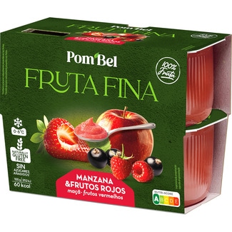 La Fruta de Cuchara compota de manzana y frutos rojos sin gluten pack 4 tarrinas 100 g - Pom'bel