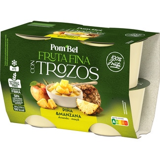 Fruta Fina puré de piña y manzana con trozos sin gluten pack 4 tarrinas 97 g - Pom'bel
