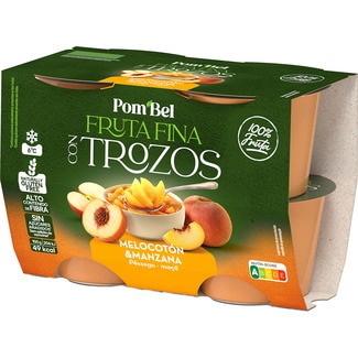 Fruta Fina puré de melocotón y manzana con trozos sin gluten pack 4 tarrinas 97 g - Pom'bel