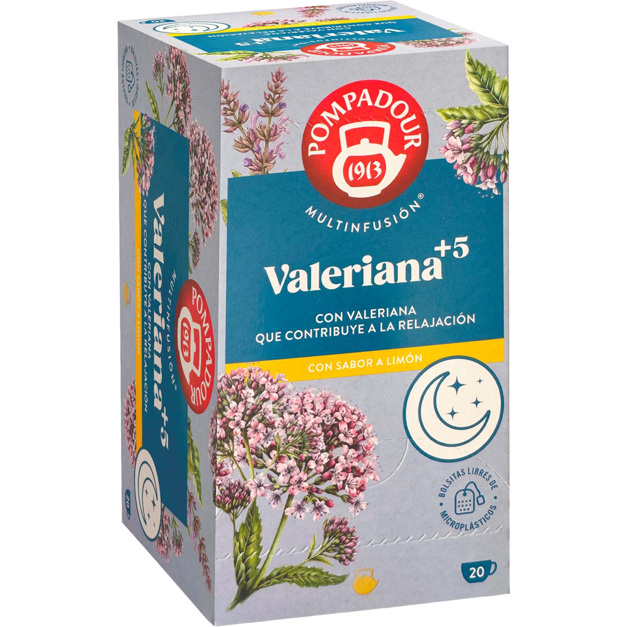 Multinfusión valeriana plus 5 con sabor a limón estuche 20 bolsitas