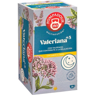 Multinfusión valeriana plus 5 con sabor a limón estuche 20 bolsitas - Pompadour
