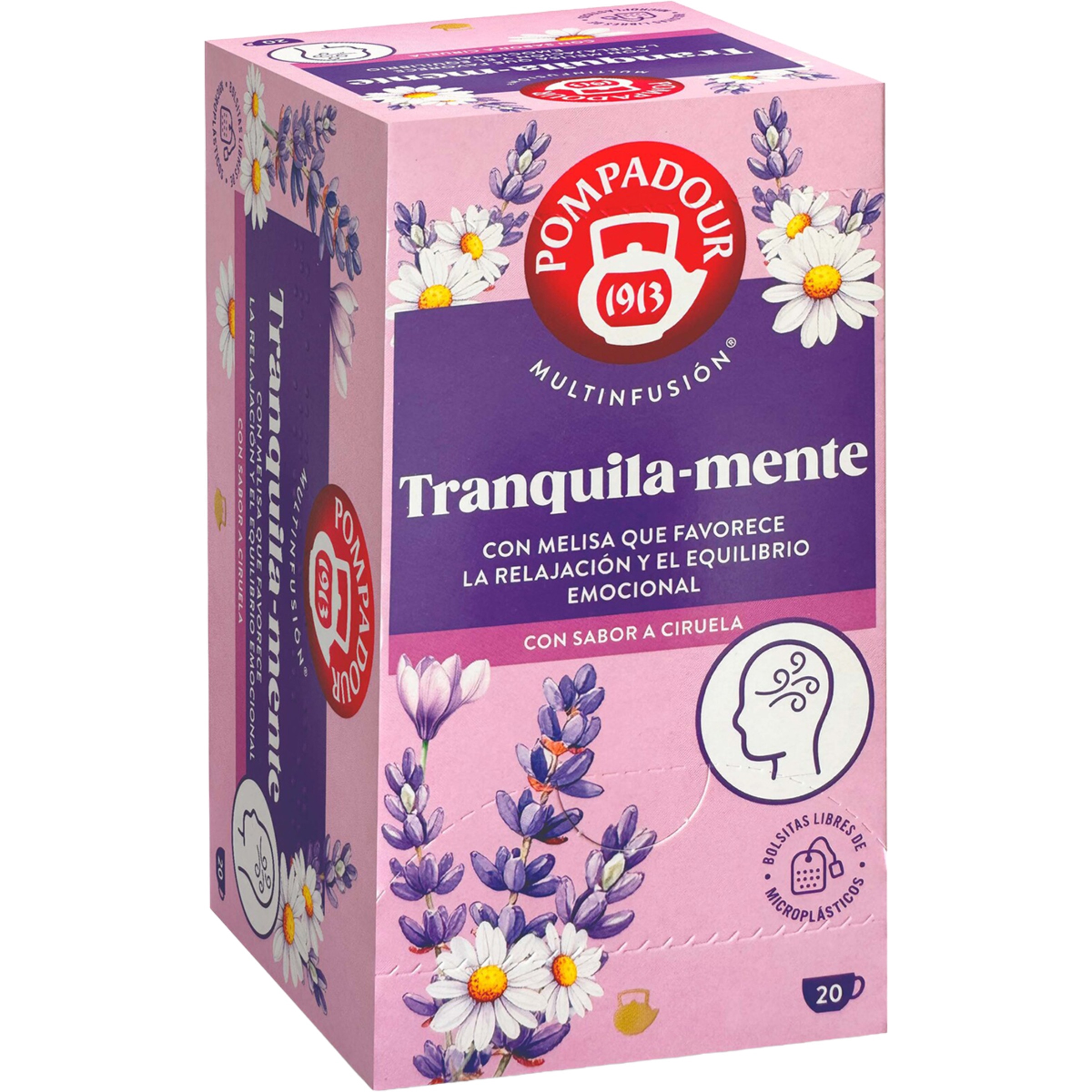 Tranquila-mente infusión con melisa que favorece la relajación y el equilibrio emocional estuche 20 bolsitas con sabor a ciruela