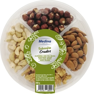 Frutos secos Selección Crudos bandeja 400 g con almendra con piel cruda, anarcardo crudo, avellana cruda y nuez pelada - Medina