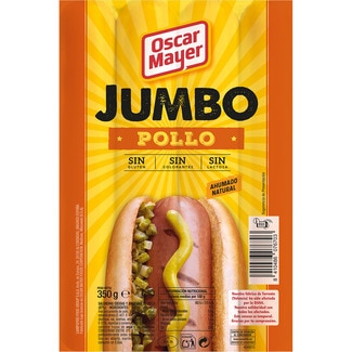 Jumbo salchichas cocidas y ahumadas de pollo sin gluten sin lactosa envase 350 g - Oscar Mayer