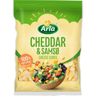 surtido de quesos en dados para ensalada cheddar y samsoe de vaca bolsa 175 g elaborados con leche pasteurizada - Arla