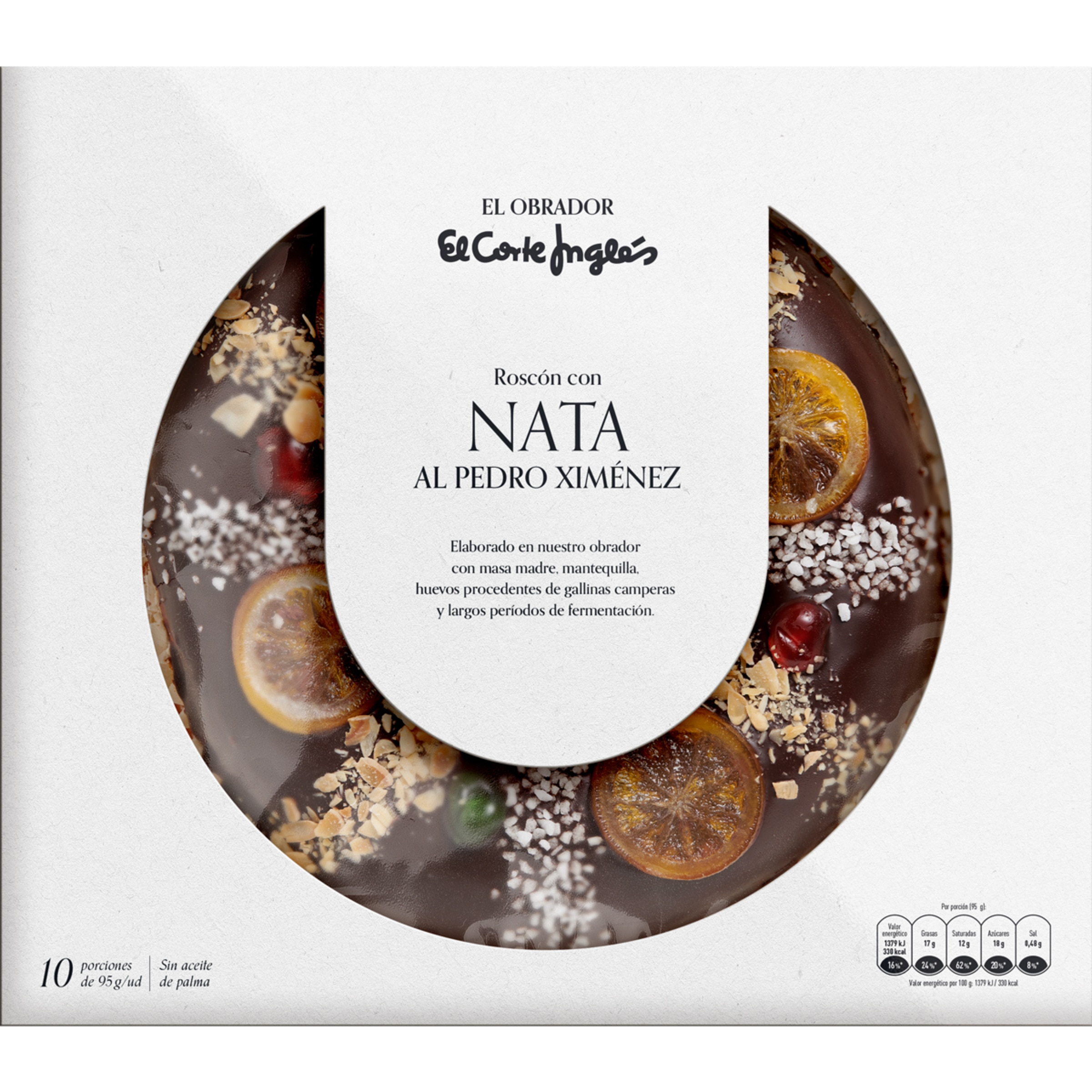 roscón de Reyes relleno de nata y bañado al chocolate Pedro Ximénez pieza 950 g