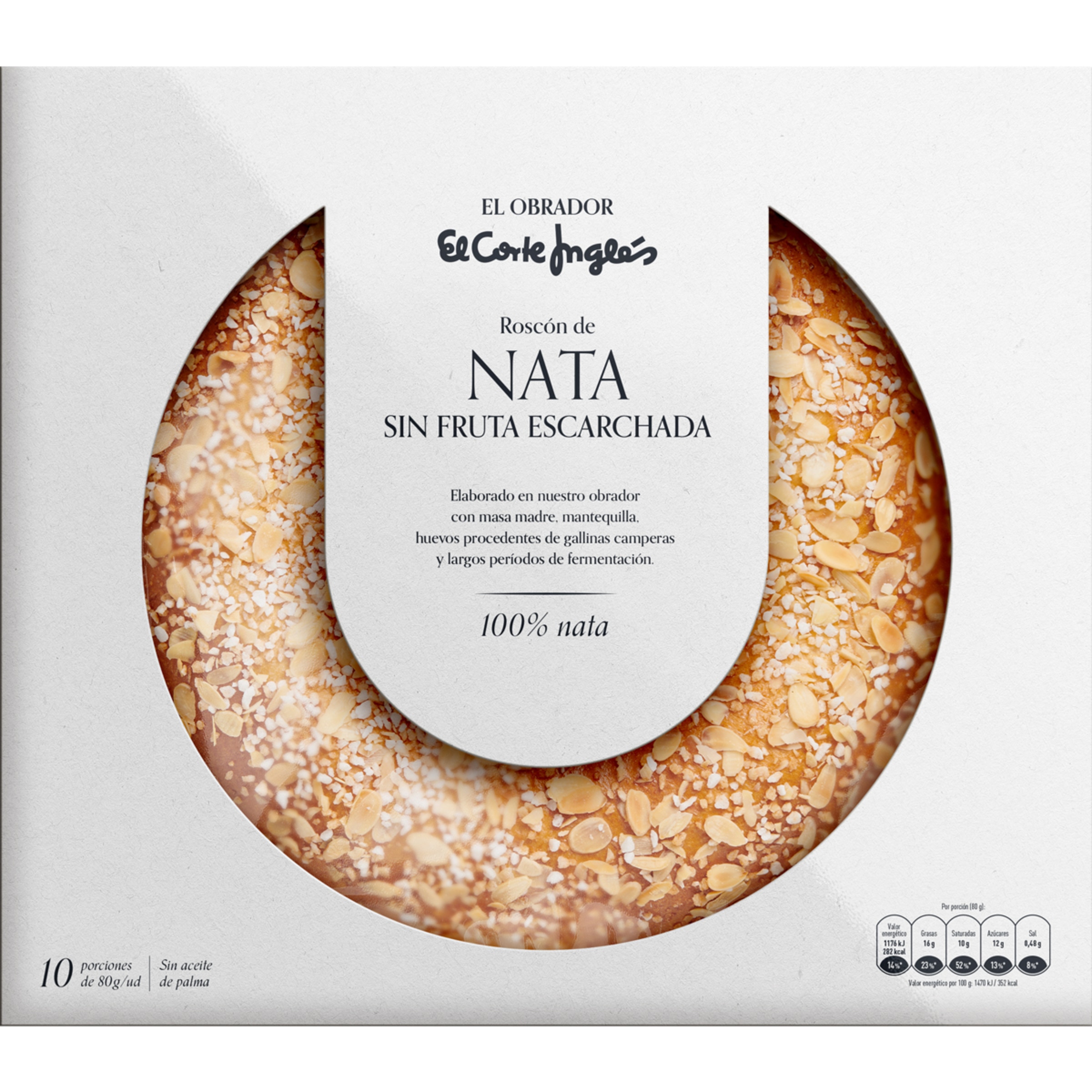 roscón de Reyes con nata y sin fruta escarchada estuche 800 g