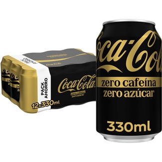 refresco de cola sin azúcar ZERO CAFEÍNA pack 12 latas 33 cl - Coca-cola Zero
