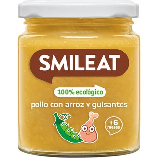 tarrito de pollo con arroz y guisantes 100% ecológico sin gluten desde 6 meses envase 220 g - Smileat