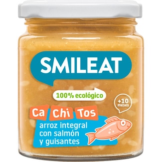 Cachitos tarrito de arroz integral con salmón y guisantes ecológico desde 10 meses envase 220 g - Smileat