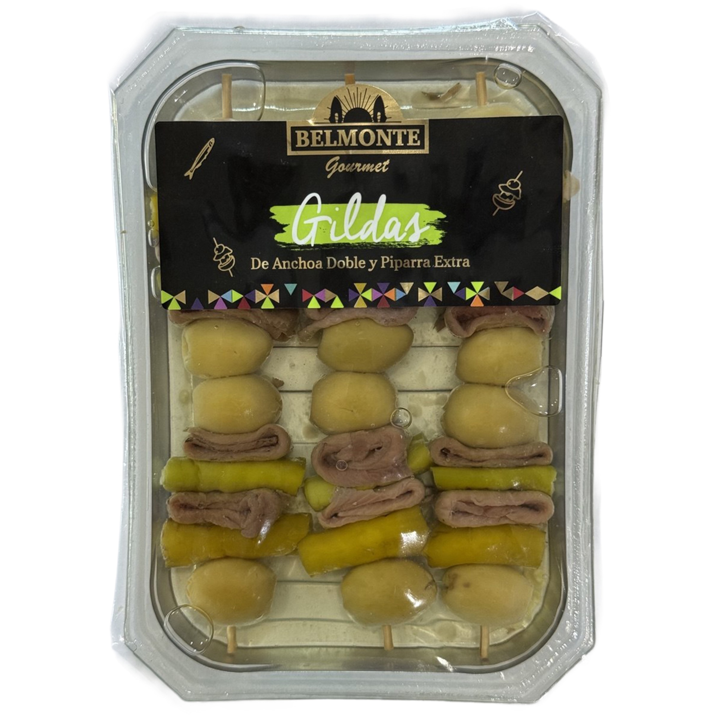 gildas de anchoa doble y piparra extra bandeja 100 g