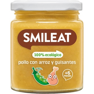 tarrito de pollo con arroz y guisantes 100% ecológico sin gluten desde 6 meses envase 220 g - Smileat