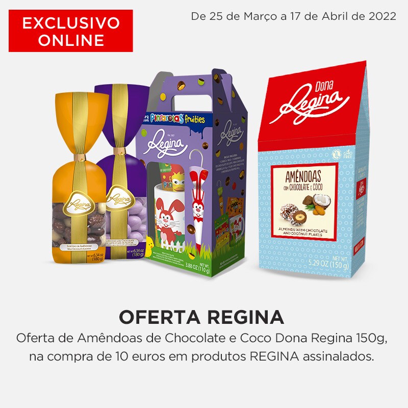 PUB Regina - Oferta Exclusiva Online- Oferta de Amêndoas de Chocolate e coco Dona Regina 