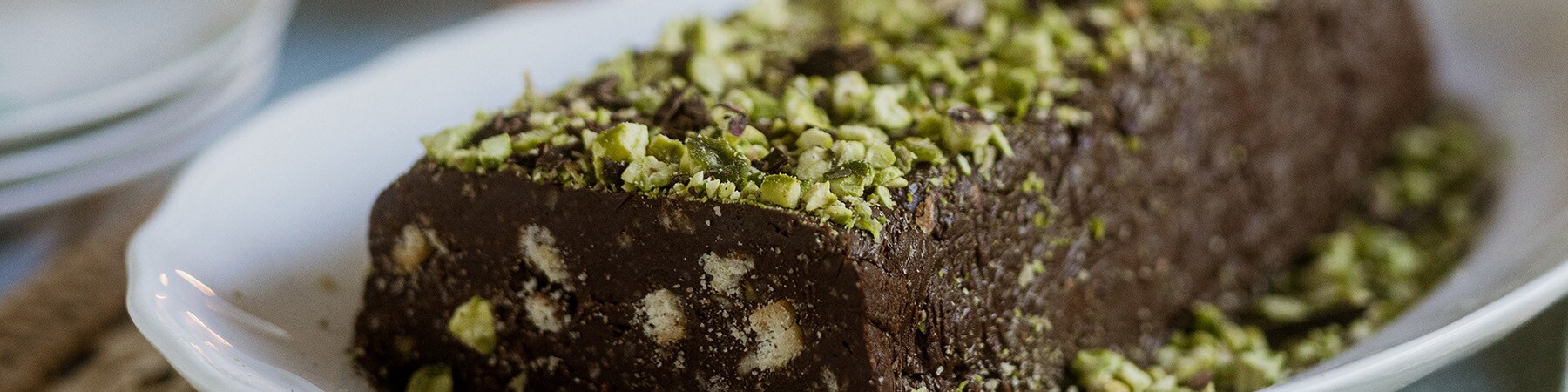 Salame de chocolate e pistacho