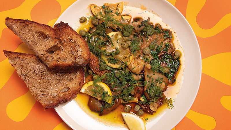 Piccata de Cogumelos Ostra com Açafrão