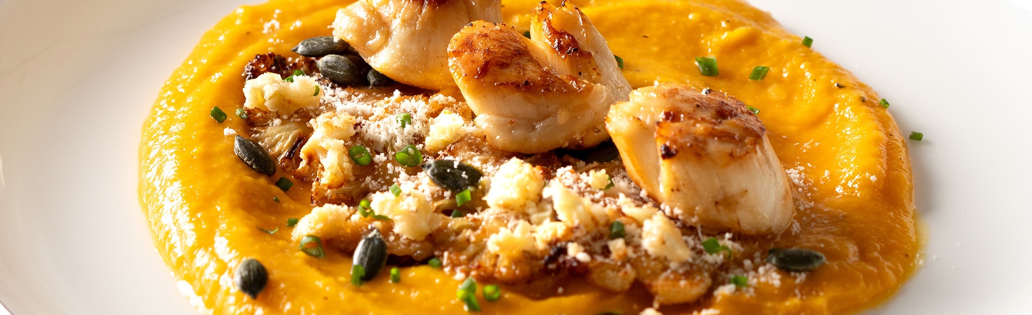 Vieiras com Couve Flor e Puré de Batata