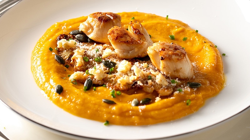 Vieiras com Couve Flor e Puré de Batata