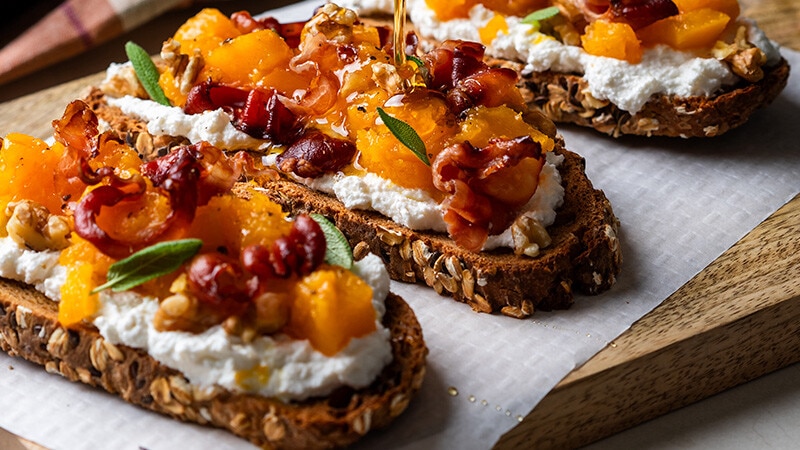 Bruschetta de Abóbora, Ricotta e Bacon